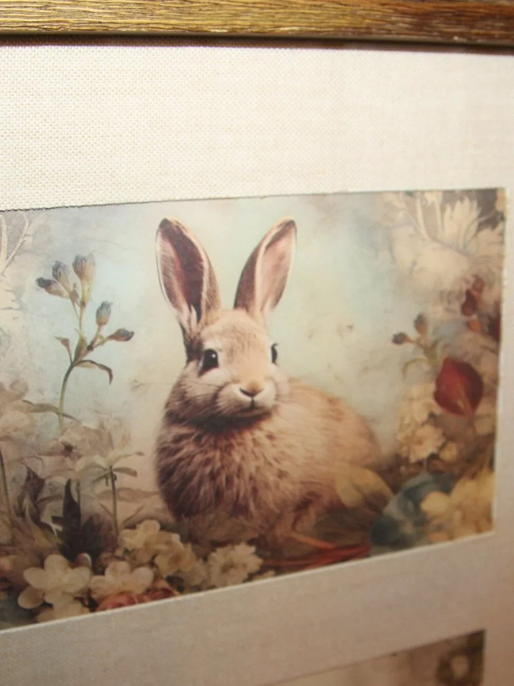 French Country Rustic Farmhouse Framed Woodland Bunny Rabbit Trio Wall Decor